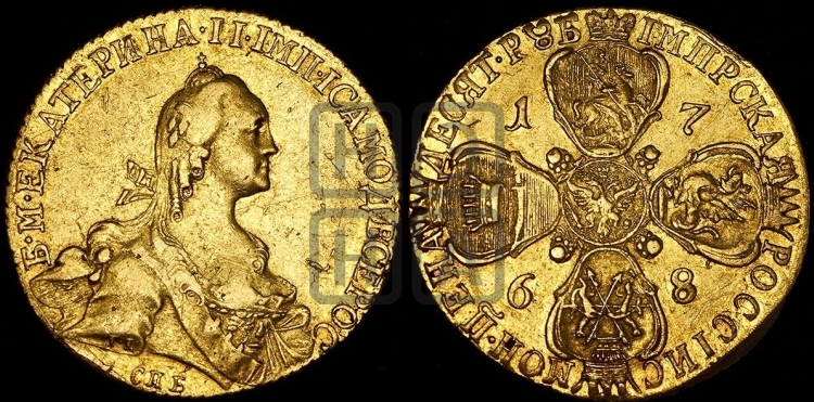 10 рублей 1768 года (без шарфа на шее)
