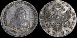 Рубль 1743 года ММД (ММД под портретом, край корсажа V-образный)