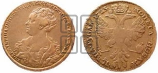 Рубль 1725 года СПБ (Портрет влево, Петербургский тип, СПБ в начале круговой надписи лицевой стороны)