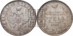 Рубль 1843 года МW (MW, в крыле над державой 4 пера вниз, хвост веером)