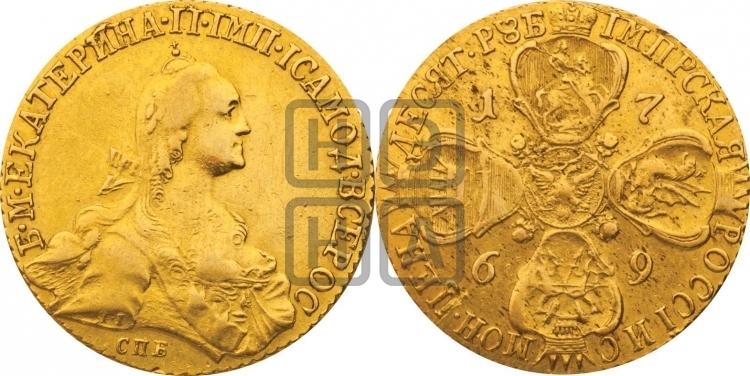 10 рублей 1769 года (без шарфа на шее)