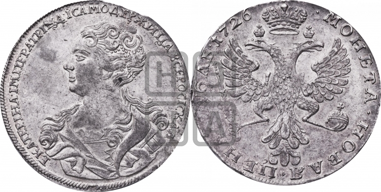 Рубль 1726 года (Портрет влево, Московский тип, хвост орла узкий)