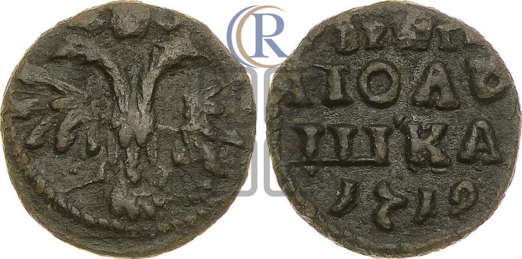 Полушка 1719 года ( без букв монетного двора, все разновидности без отметки редкости)