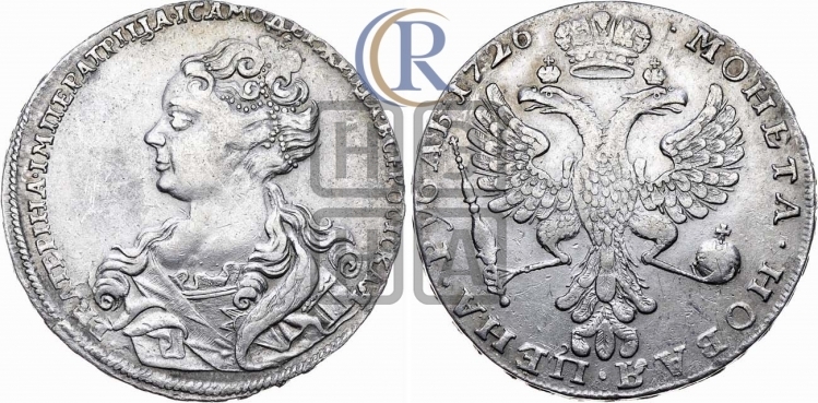 Рубль 1726 года (Портрет влево, Московский тип, хвост орла узкий)