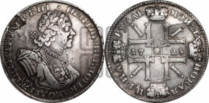 Рубль 1725 года СПБ (“Солнечник”, портрет в латах, СПБ под портретом, штемпель 1724г.)