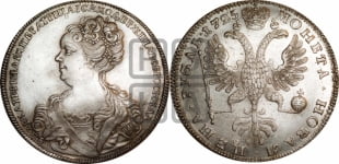Рубль 1725 года СПБ (Портрет влево, Петербургский тип, СПБ в начале круговой надписи лицевой стороны)