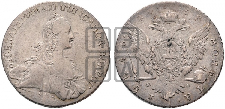 Рубль 1768 года ( MMД, без шарфа на шее)