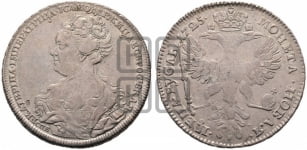 Рубль 1725 года СПБ (Портрет влево, Петербургский тип, СПБ в начале круговой надписи лицевой стороны)