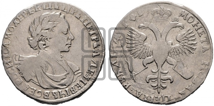 1 рубль 1719 года (портрет в латах, знак медальера ОК, без обозначения минцмейстера)