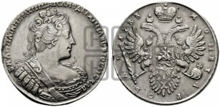 Рубль 1733 года (без броши на груди, разновидности не отмеченные редкостью)