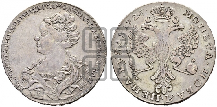 Рубль 1726 года (Портрет влево, Московский тип, хвост орла узкий)