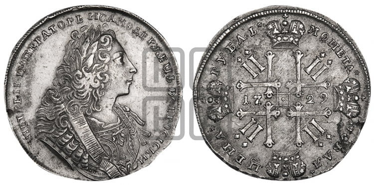 Рубль 1725 года (Портрет влево, Петербургский тип, знак двора СПБ под орлом)