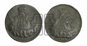 Копейка 1755 года ММД (с орлом в облаках, гурт сетчатый, гурт гладкий)