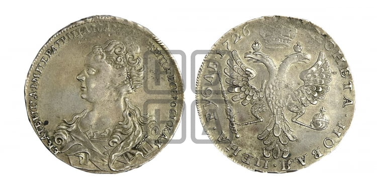 Рубль 1726 года (Портрет влево, Московский тип, хвост орла узкий)
