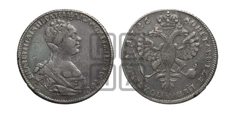 Полтина 1726 года (Портрет вправо, бюст разделяет надпись)
