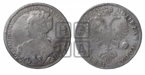 Рубль 1725 года СПБ (Портрет влево, Петербургский тип, СПБ в начале круговой надписи лицевой стороны)