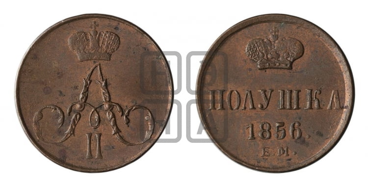 Полушка 1856 года (без зубчатых ободков /корона закрытая)