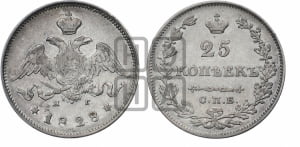 25 копеек 1828 года СПБ/НГ (орел с опущенными крыльями)