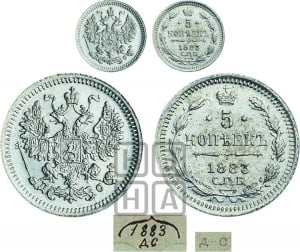 5 копеек 1883 года СПБ/ДС