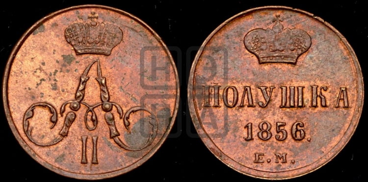 Полушка 1856 года (без зубчатых ободков /корона закрытая)