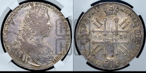 Рубль 1728 года (голова внутри надписи, со звездой на плаще)