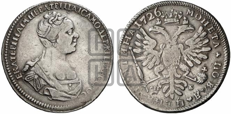 Полтина 1726 года (Портрет вправо, бюст разделяет надпись)