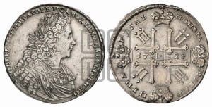 Рубль 1728 года (голова внутри надписи, со звездой на плаще)