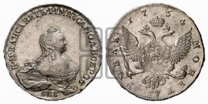 Рубль 1754 года СПБ / I M (СПБ, портрет работы Скотта)