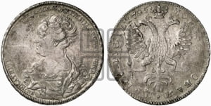 Рубль 1725 года СПБ (Портрет влево, Петербургский тип, СПБ в начале круговой надписи лицевой стороны)
