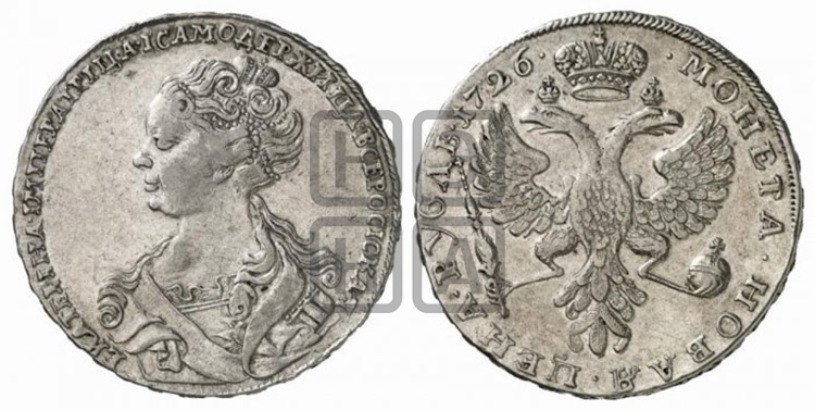 Рубль 1726 года (Портрет влево, Московский тип, хвост орла узкий)