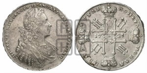 Рубль 1728 года (голова внутри надписи, со звездой на плаще)