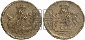 Копейка 1755 года ММД (с орлом в облаках, гурт сетчатый, гурт гладкий)