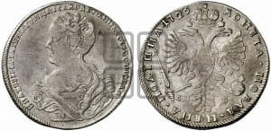 Полтина 1726 года СП-Б (Портрет влево, бюст разделяет надпись)