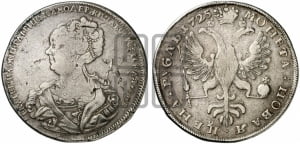 Рубль 1725 года СПБ (Портрет влево, Петербургский тип, СПБ в конце круговой надписи лицевой стороны)