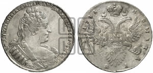 Рубль 1733 года (без броши на груди, разновидности не отмеченные редкостью)