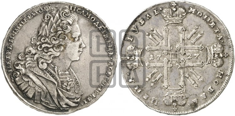 Рубль 1727 года (московский тип, гурт надпись)