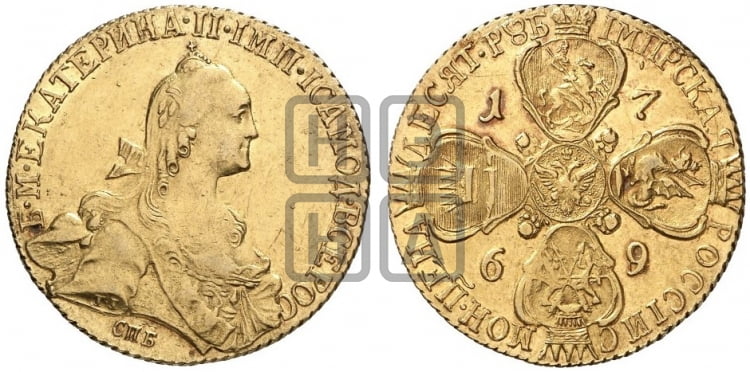 10 рублей 1769 года (без шарфа на шее)