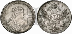 Рубль 1738 года СПБ (петербургский тип, СПБ под рукавом)