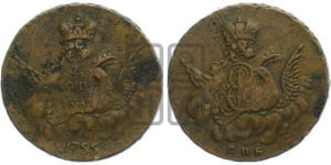 Копейка 1756 года СПБ (с орлом в облаках, гурт сетчатый, гурт гладкий)
