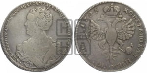 Полтина 1726 года (Портрет влево, бюст разделяет надпись)