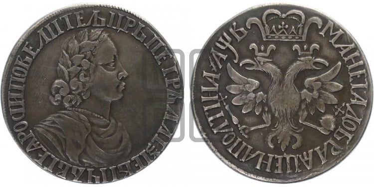 Полтина 1702 года (широкий бюст, шея толстая, венок без банта)