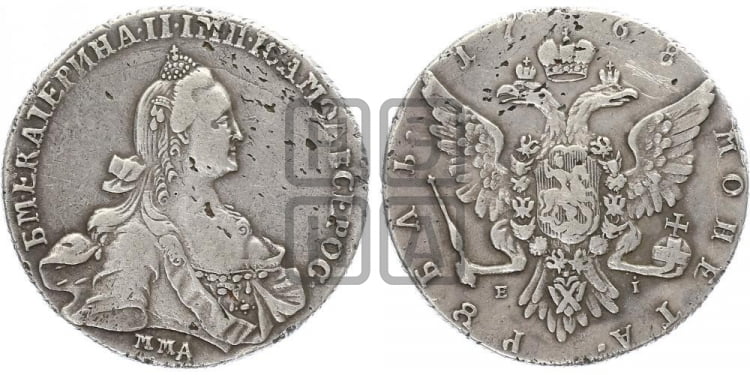 Рубль 1768 года ( MMД, без шарфа на шее)