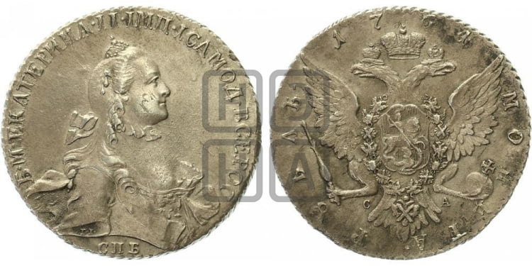 Рубль 1764 года (с шарфом на шее)
