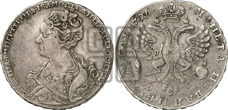 Рубль 1726 года (Портрет влево, Московский тип, хвост орла узкий)