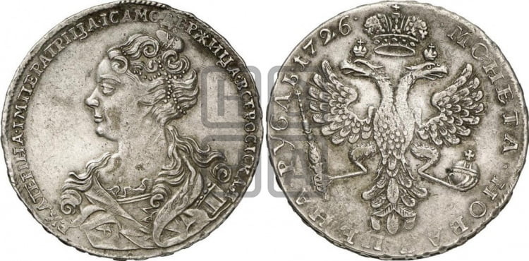 Рубль 1726 года (Портрет влево, Московский тип, хвост орла узкий)