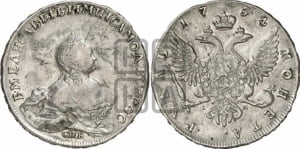 Рубль 1754 года СПБ / I M (СПБ, портрет работы Скотта)