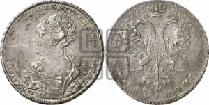 Рубль 1725 года СПБ (Портрет влево, Петербургский тип, СПБ в начале круговой надписи лицевой стороны)