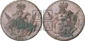 Копейка 1755 года ММД (с орлом в облаках, гурт сетчатый, гурт гладкий)