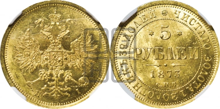 5 рублей 1873 года (орел 1859 года, хвост орла объемный)
