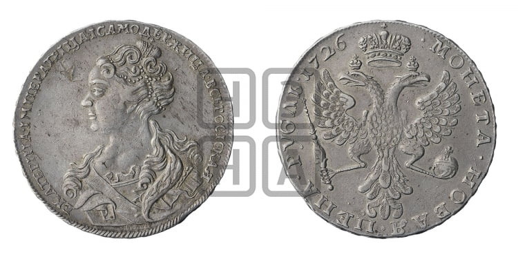Рубль 1726 года (Портрет влево, Московский тип, хвост орла узкий)